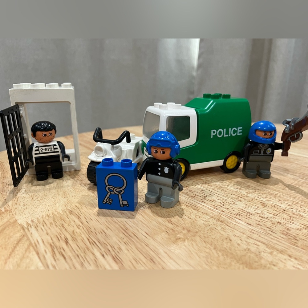 VINTAGE Lego DUPLO Police Toy Set with Green and Blue Colors